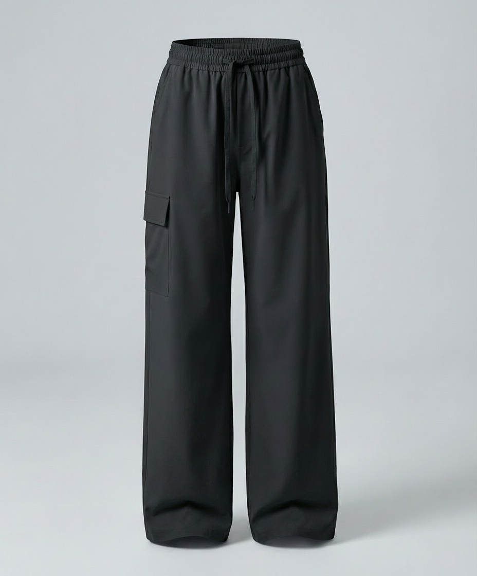 Damen leichte packbare Outdoor-Hose mit weitem Bein elastischem Bund und aufgesetzten Seitentaschen in Blau