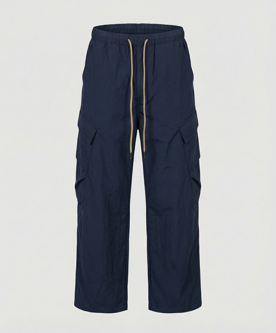 Damen hochgeschnittene weite Freizeit-Hose im Utility-Look mit großen Klappentaschen und Kordelzugbund in Braun