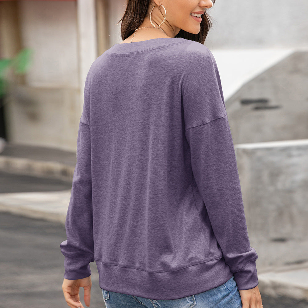 Damen gemütliches Langarm-Henley-Shirt mit Knopfleiste und tiefem Rundhalsausschnitt in Khaki
