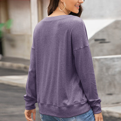 Damen gemütliches Langarm-Henley-Shirt mit Knopfleiste und tiefem Rundhalsausschnitt in Khaki