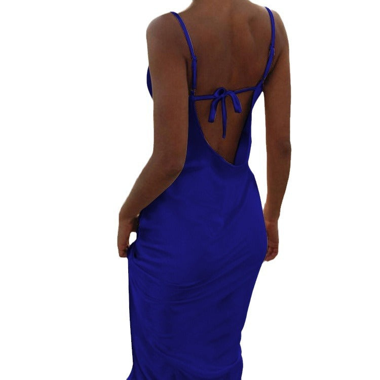 Damen elegantes Maxikleid mit schmalen Trägern in Roségold