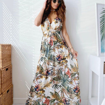 Elegantes Tropical Maxi Kleid für Damen in Weiß