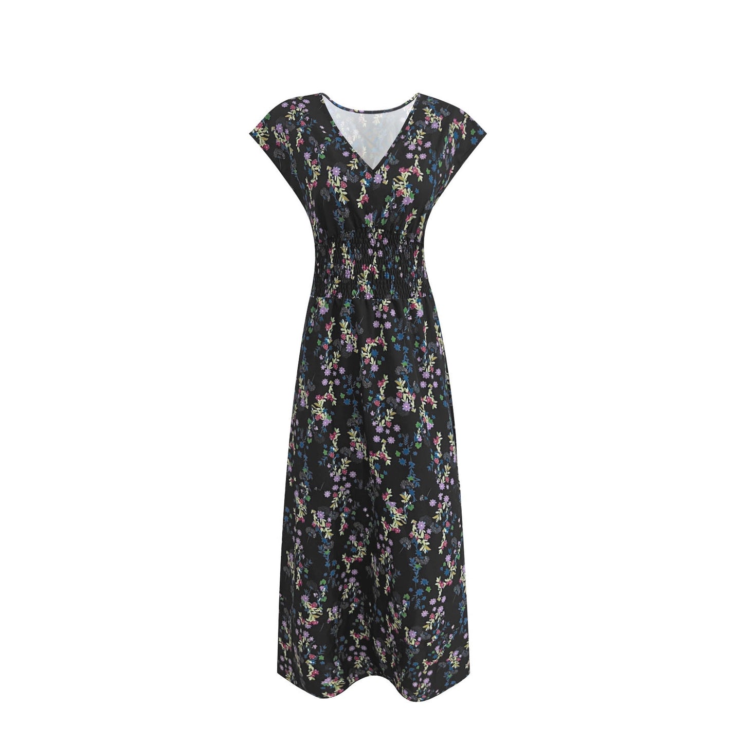 Damen Maxi-Kleid mit floralem Paisley-Muster und schmeichelndem Schnitt in Dunkelblau