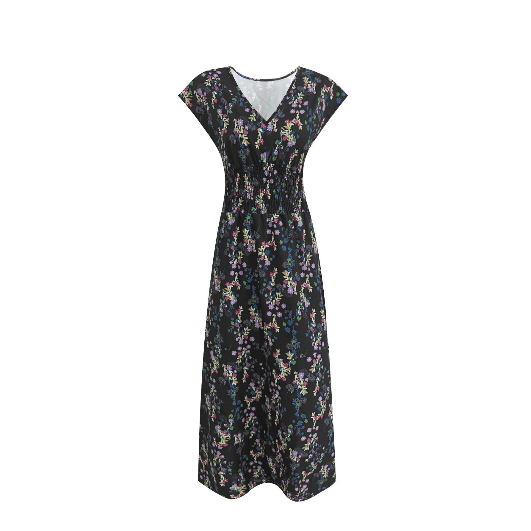 Damen Maxi-Kleid mit floralem Paisley-Muster und schmeichelndem Schnitt in Dunkelblau