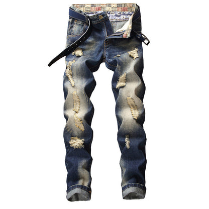 Herren Zerrissene Denim-Jeans mit lässigem Schnitt in Vintageblau