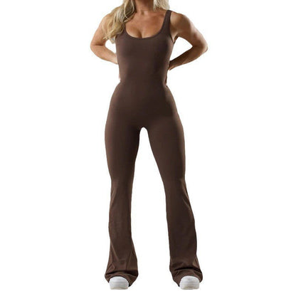 Damen Sportlicher Flared Jumpsuit mit weichem Material in Lotusfarben