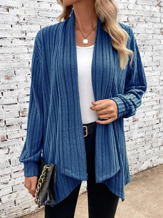 Damen angesagte Strickjacke mit strukturiertem Design und offenem Schnitt in Grau