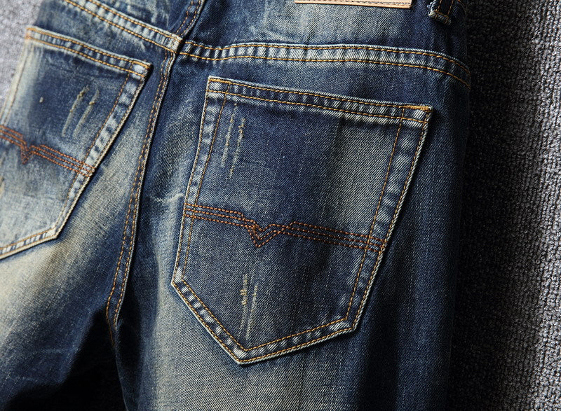 Herren Zerrissene Denim-Jeans mit lässigem Schnitt in Vintageblau