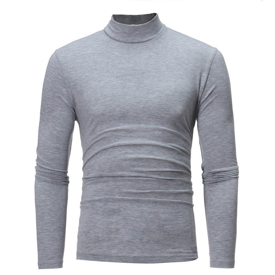 Herren Langarm T-Shirt mit stehendem Kragen und figurschmeichelndem Schnitt in Schwarz