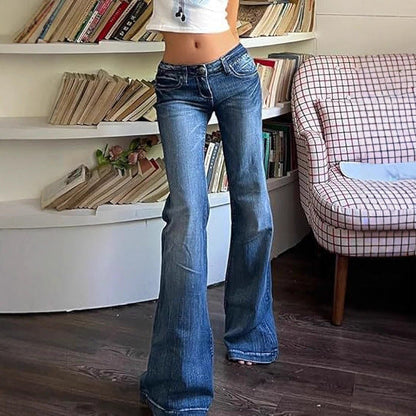Damen Flared Jeans mit hohem Bund und Stretch in Blau-Schwarz