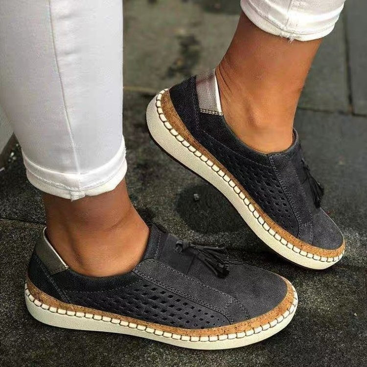 Damen Slip-On-Sneaker mit dekorativen Fransen in Grün