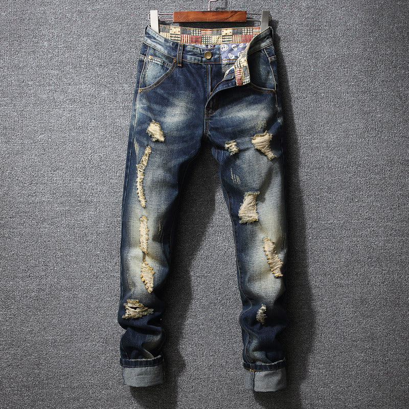 Herren Zerrissene Denim-Jeans mit lässigem Schnitt in Vintageblau