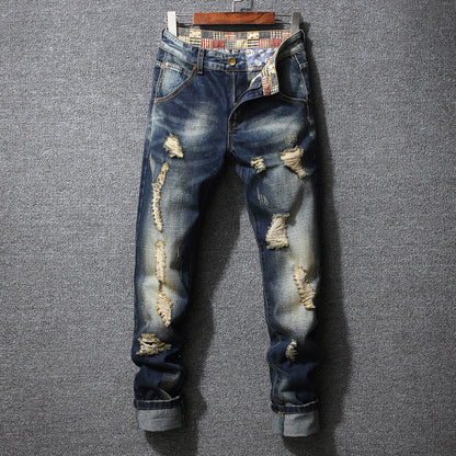 Herren Zerrissene Denim-Jeans mit lässigem Schnitt in Vintageblau