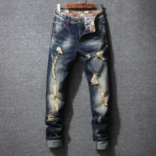Herren Zerrissene Denim-Jeans mit lässigem Schnitt in Vintageblau