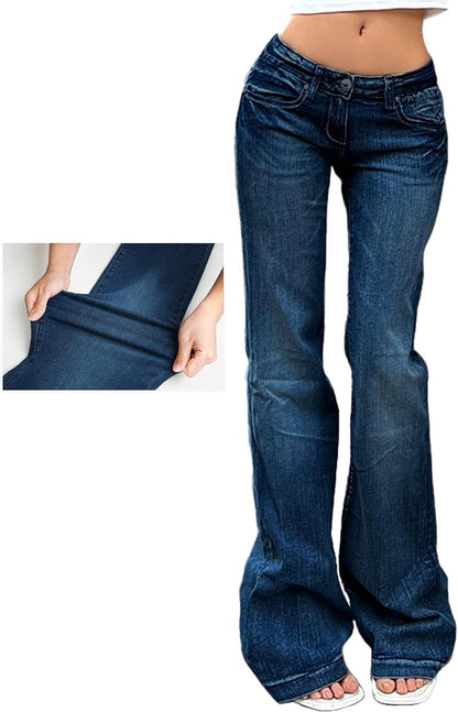 Damen Flared Jeans mit hohem Bund und Stretch in Schwarz
