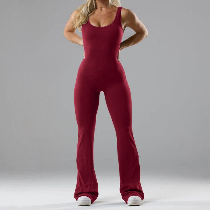 Damen Sportlicher Flared Jumpsuit mit weichem Material in Grau