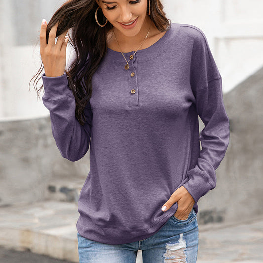 Damen gemütliches Langarm-Henley-Shirt mit Knopfleiste und tiefem Rundhalsausschnitt in Aprikose
