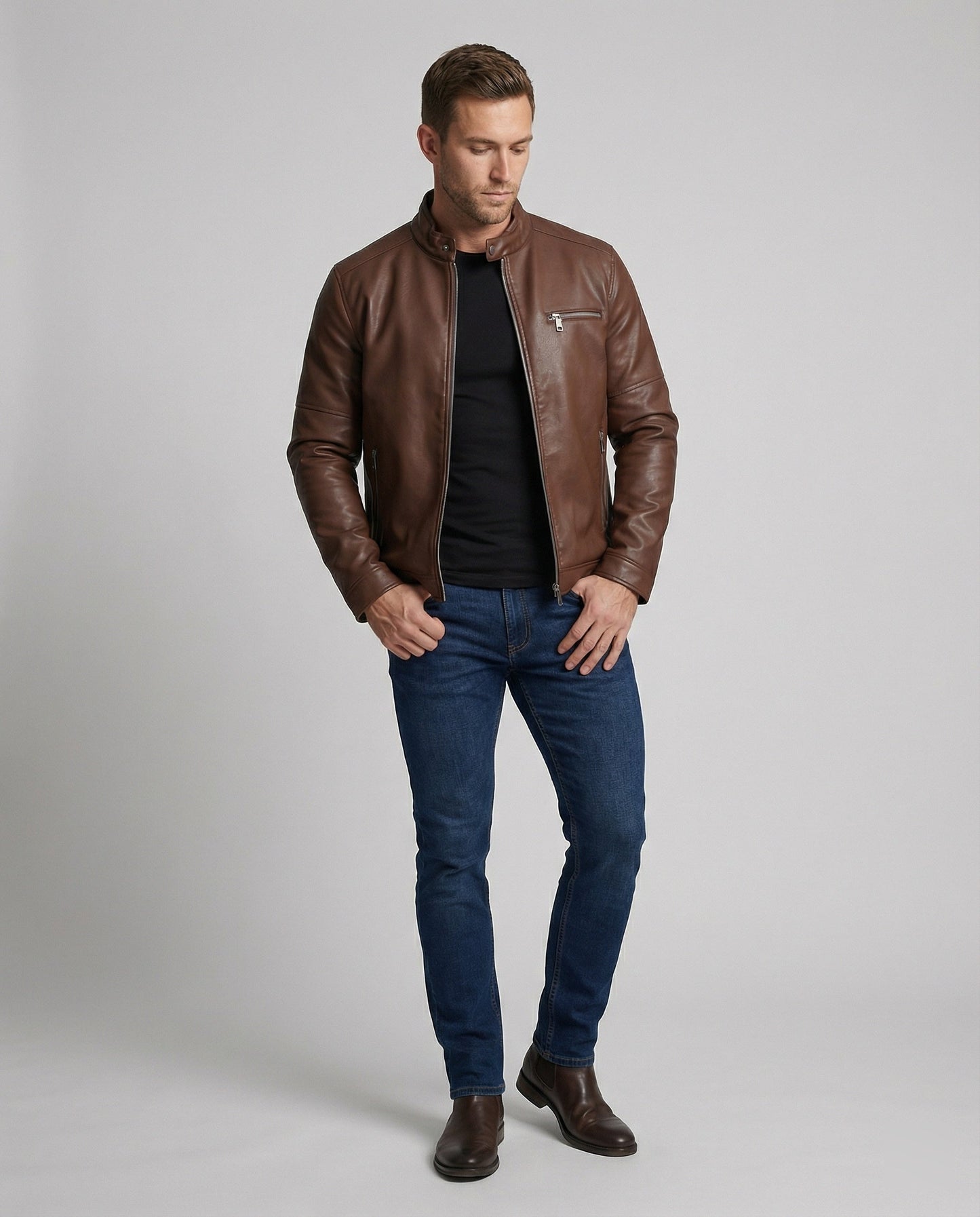 Herren moderne Jacke mit Reißverschlüssen in Schwarz