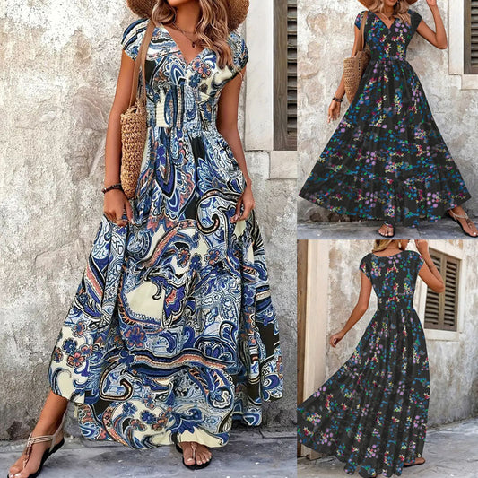 Damen Maxi-Kleid mit floralem Paisley-Muster und schmeichelndem Schnitt in Hellblau
