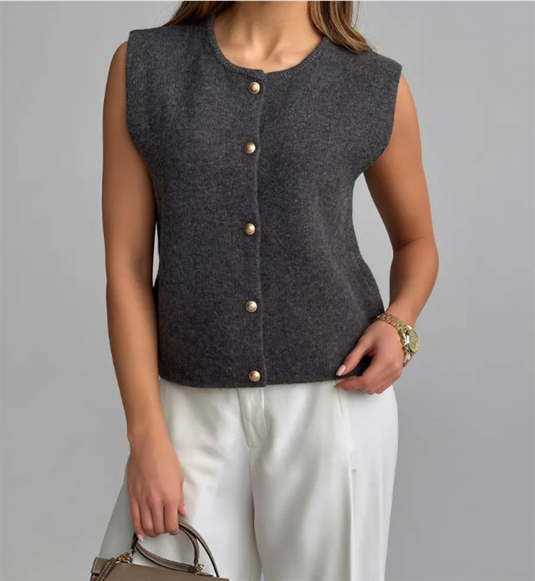 Damen Strickweste elegant mit Knopfverschluss in Weiß