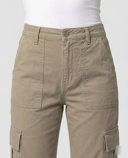 Damen hochgeschnittene Workwear-Cargohose mit geradem Bein und aufgesetzten Klapptaschen in Grau