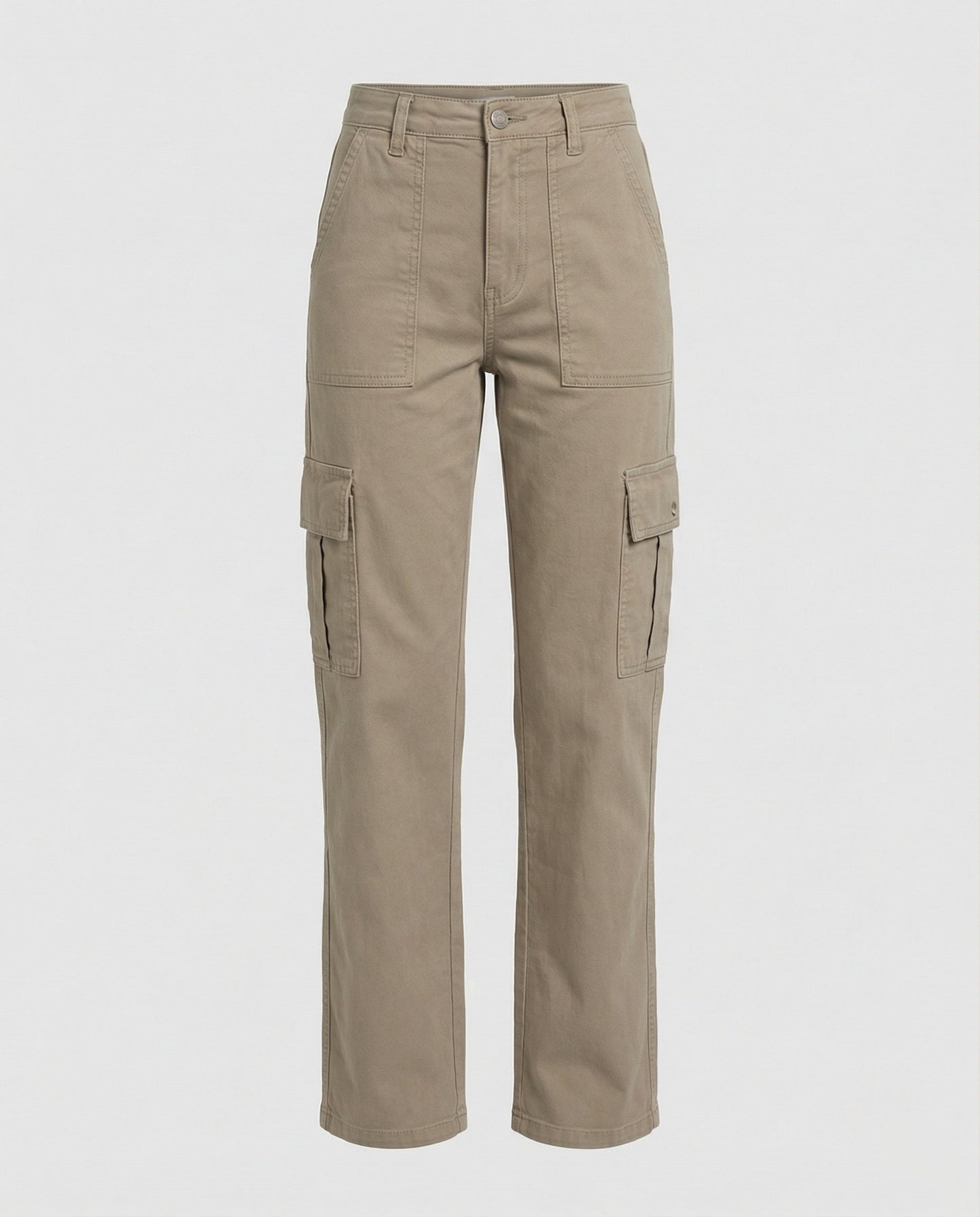 Damen hochgeschnittene Workwear-Cargohose mit geradem Bein und aufgesetzten Klapptaschen in Grau