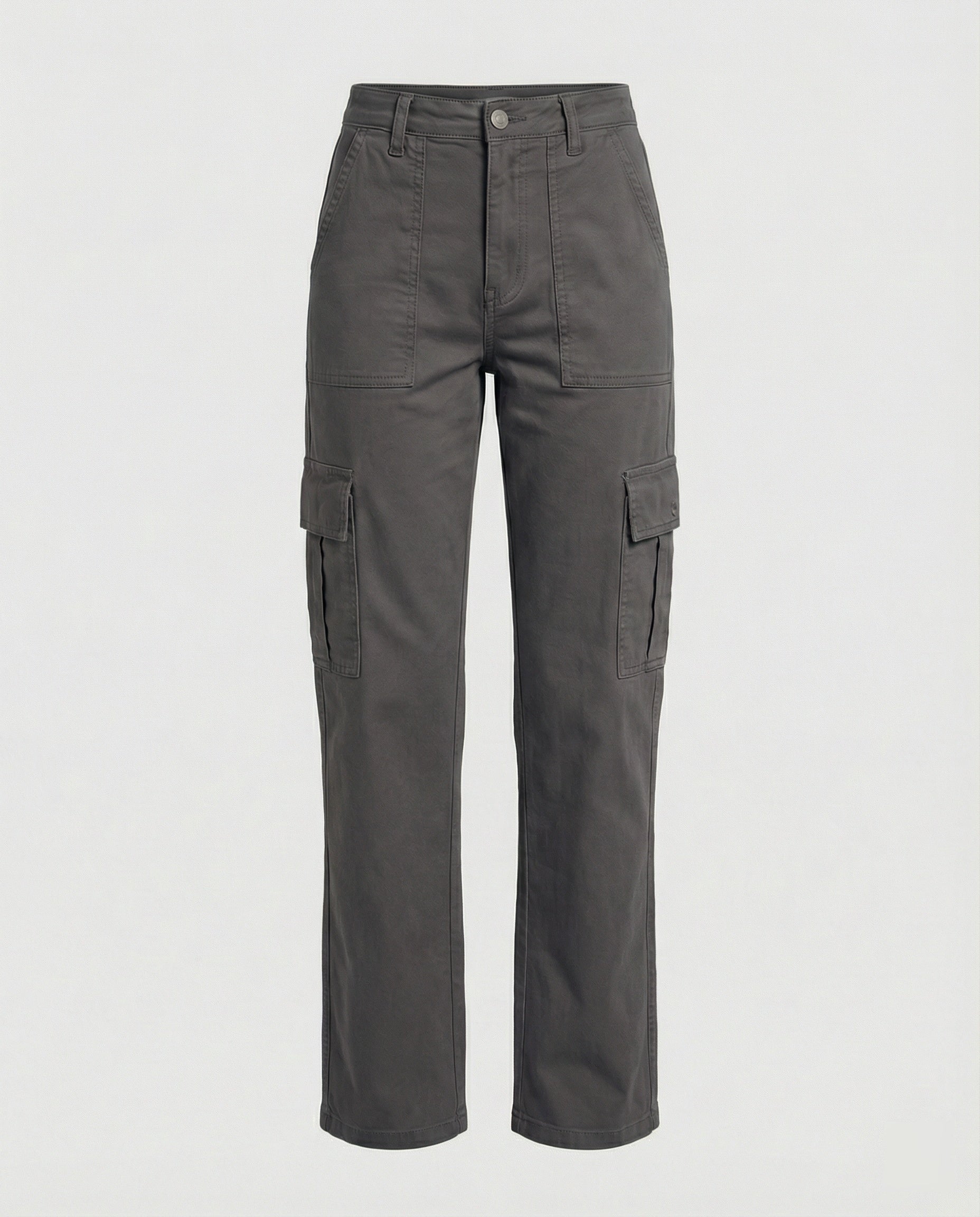 Damen hochgeschnittene Workwear-Cargohose mit geradem Bein und aufgesetzten Klapptaschen in Khaki