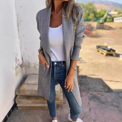 Damen Langer Strickcardigan mit offenen Kanten und Taschen in Rosa