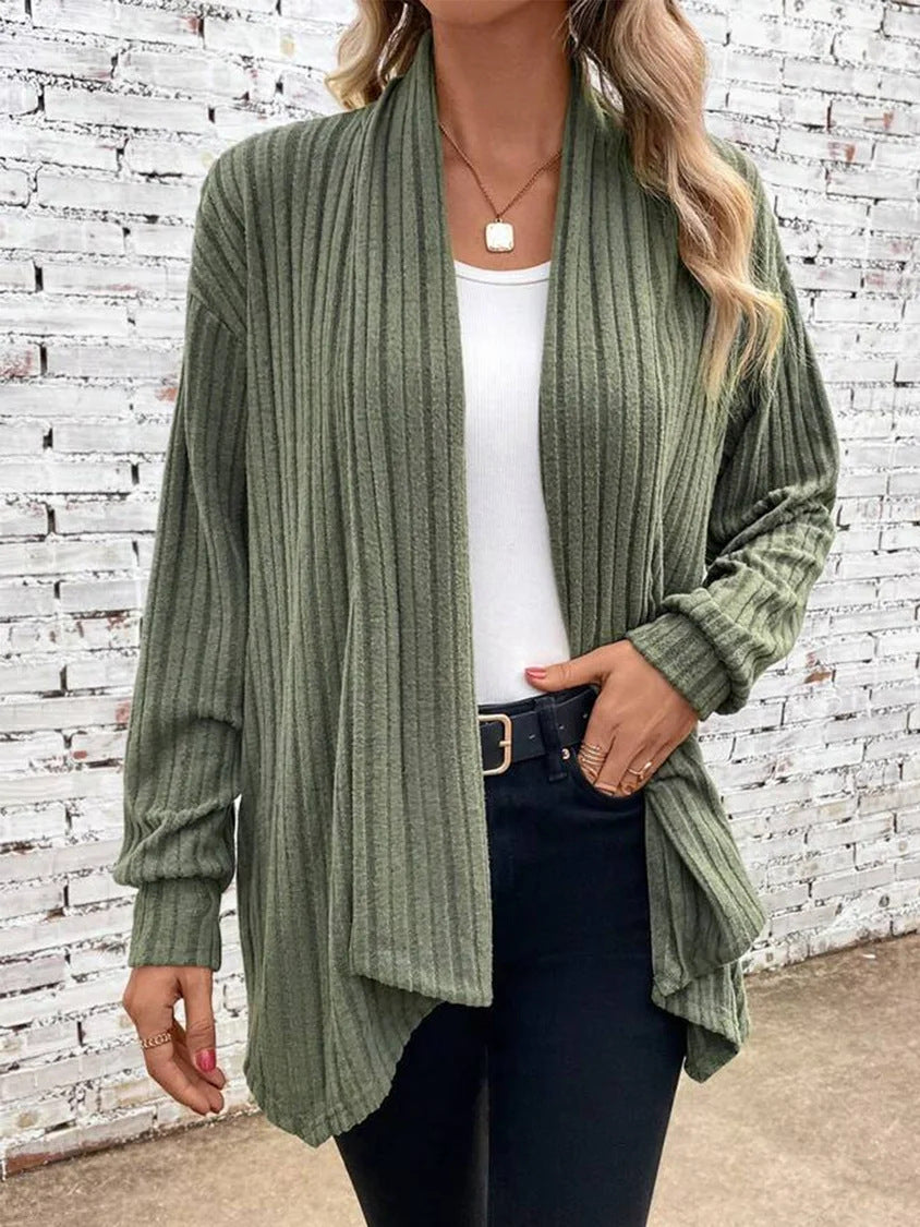 Damen angesagte Strickjacke mit strukturiertem Design und offenem Schnitt in Grau