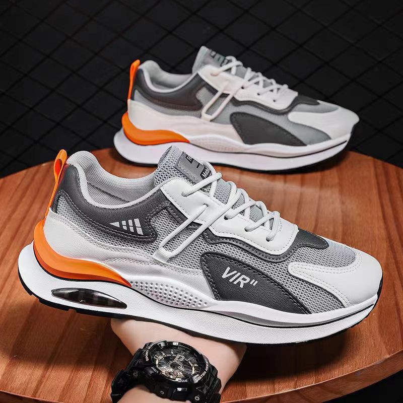 Damen modische Sneaker mit Mesh-Optik und bequemer Sohle in Grau-Orange