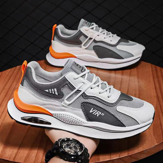 Damen modische Sneaker mit Mesh-Optik und bequemer Sohle in Grau-Orange