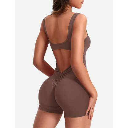 Damen Sportlicher Jumpsuit mit Rückenausschnitt und figurformendem Design in Grau