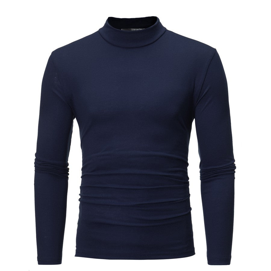 Herren Langarm T-Shirt mit stehendem Kragen und figurschmeichelndem Schnitt in Weiß