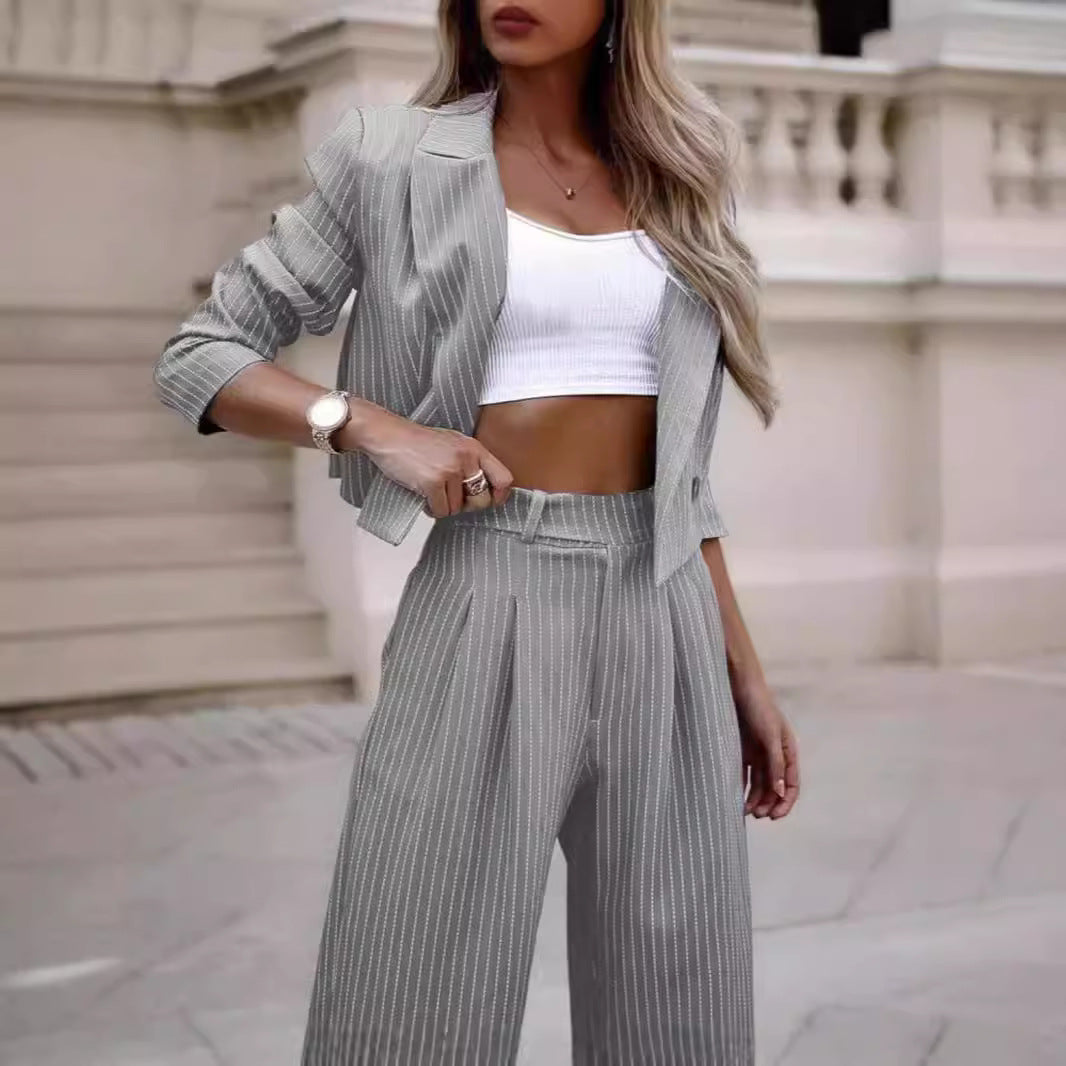 Damen Blazer Damen Set gestreift in Grau