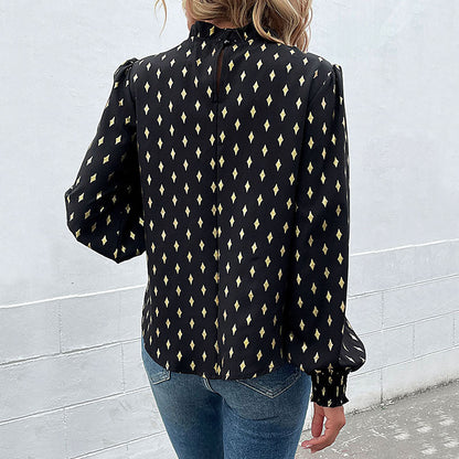 Damen Bluse mit elegantem Musterdruck und elegantem Stehkragen in Weinrot