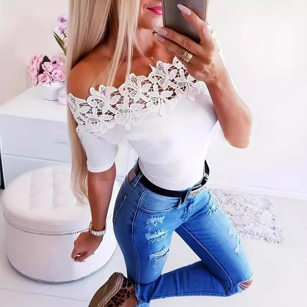 Damen Eleganter Body mit Spitzendetails in Weiß