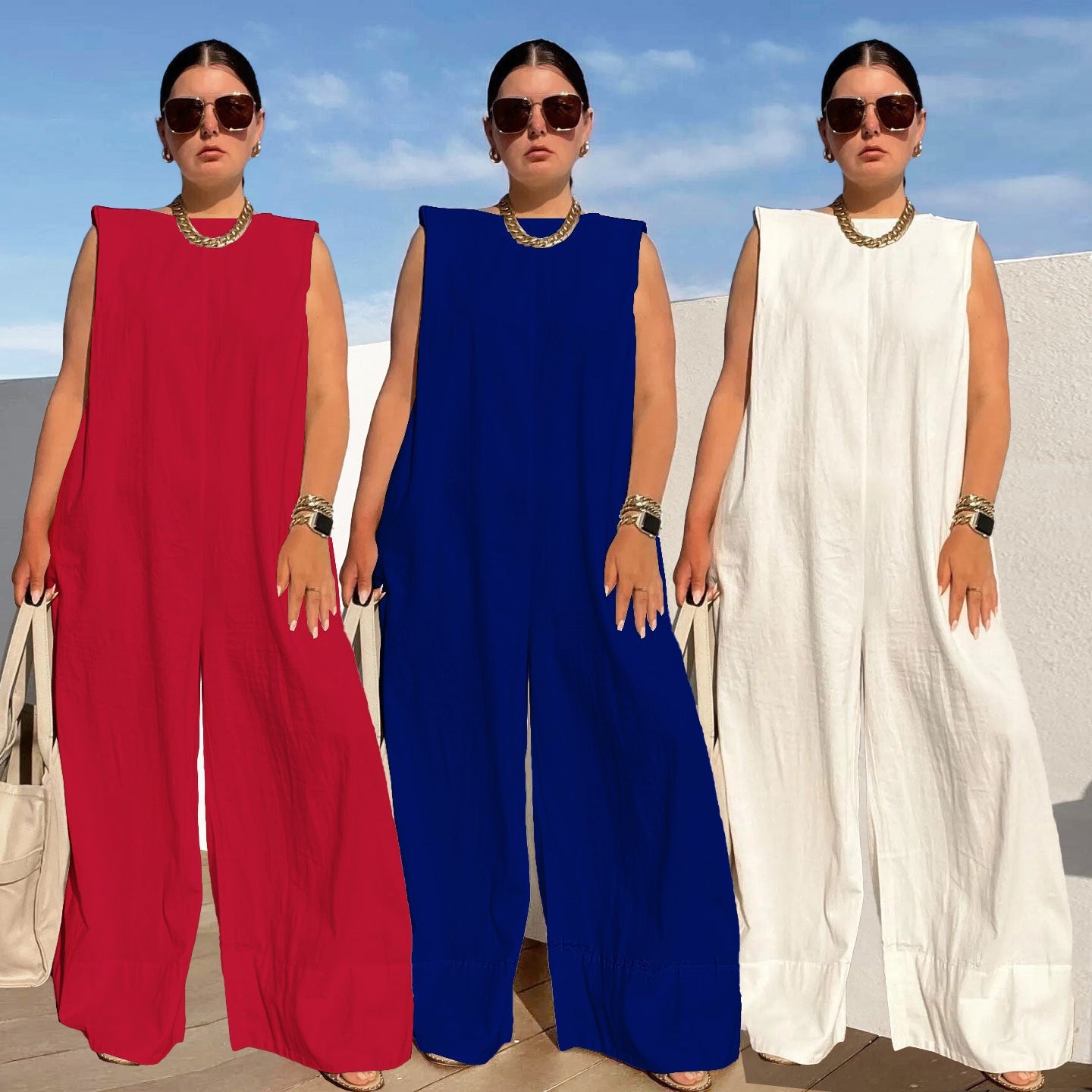 Damen weit geschnittener Jumpsuit mit Kapuze in Weiß