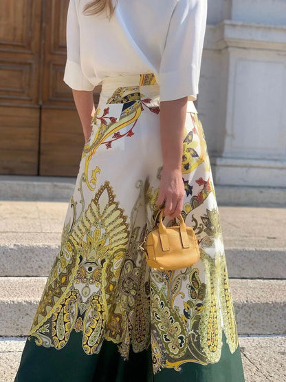 Damen Weit geschnittene Palazzo-Hose mit opulentem Muster in Druck