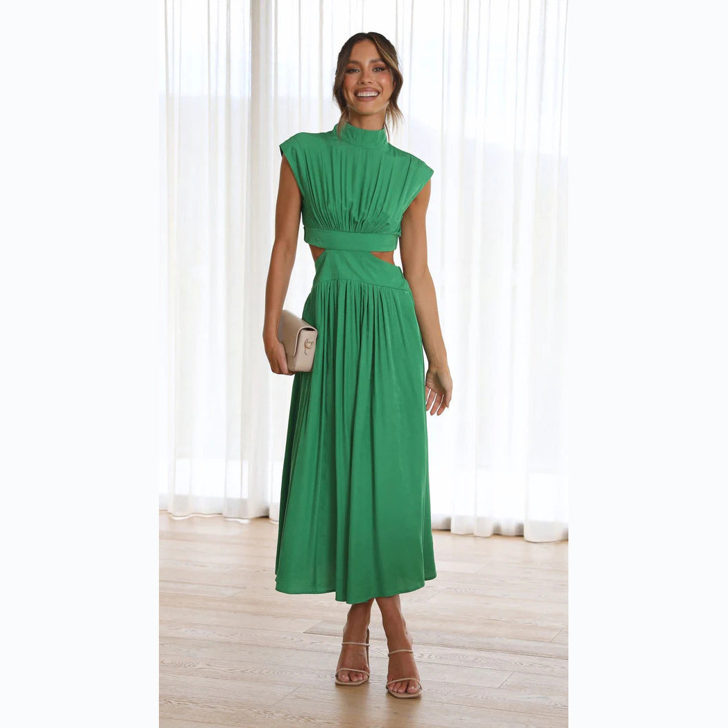 Damen Maxi-Kleid mit schickem Stehkragen und elegantem Cut-Out in Blau