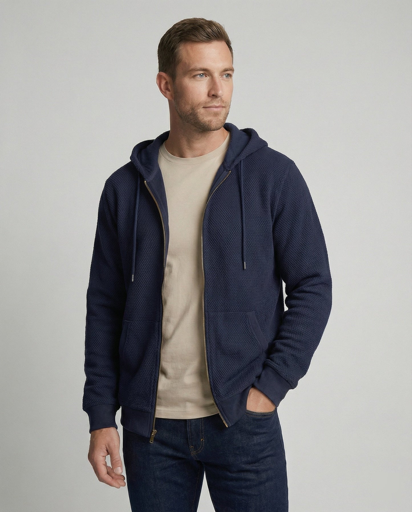 Sportliche Kapuzenjacke Herren mit modernem Mesh-Design in Dunkelblau