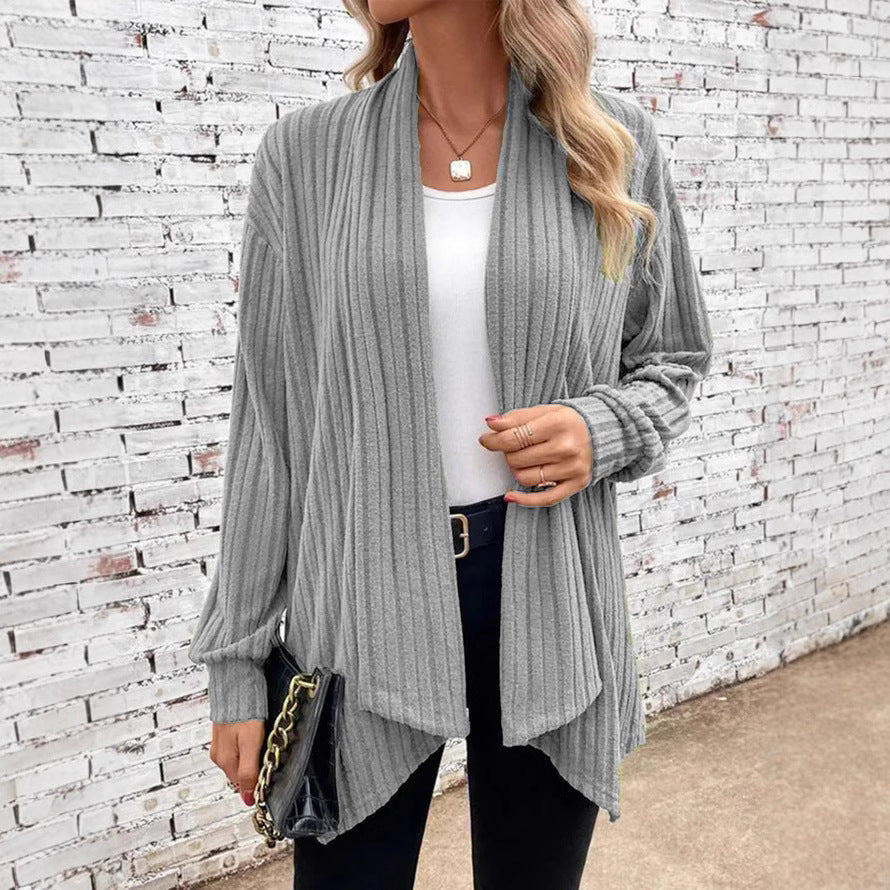 Damen angesagte Strickjacke mit strukturiertem Design und offenem Schnitt in Olivgrün