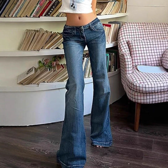 Damen Flared Jeans mit hohem Bund und Stretch in Dunkelblau