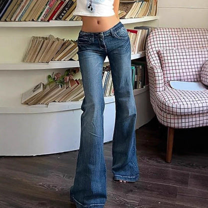 Damen Flared Jeans mit hohem Bund und Stretch in Dunkelblau