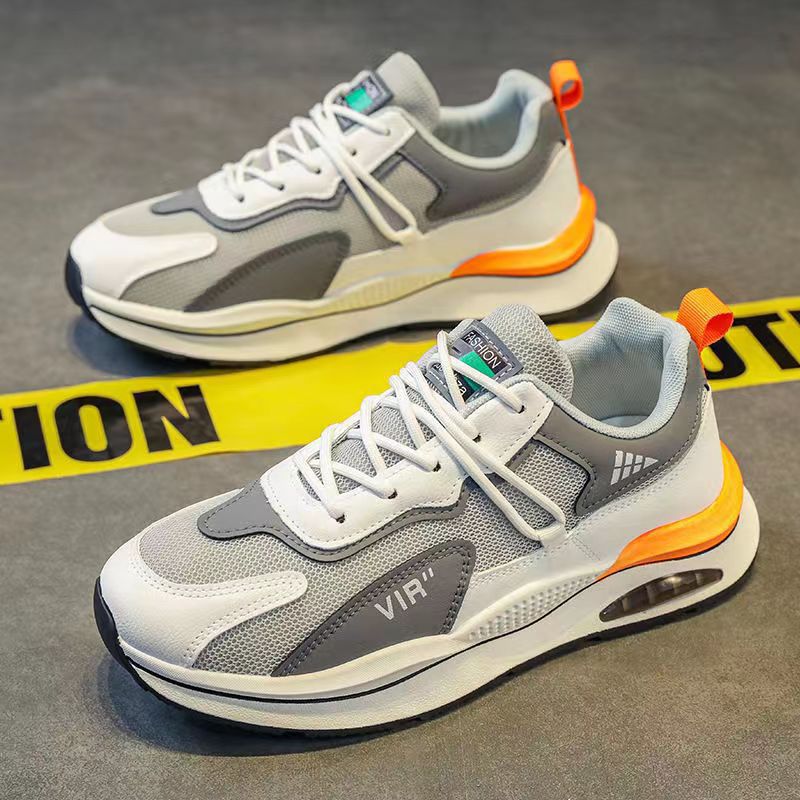 Damen modische Sneaker mit Mesh-Optik und bequemer Sohle in Grau-Orange