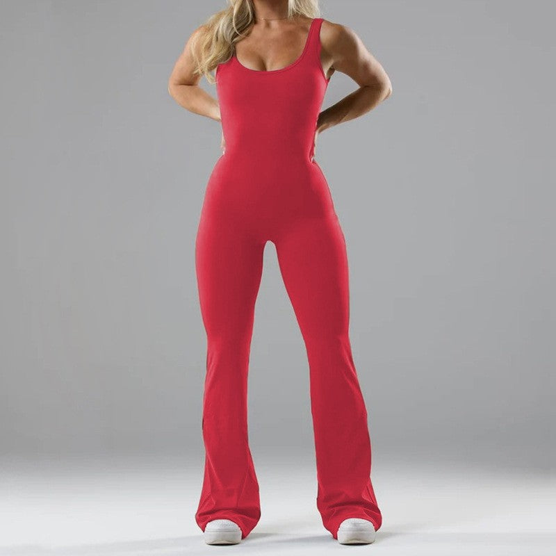 Damen Sportlicher Flared Jumpsuit mit weichem Material in Grün