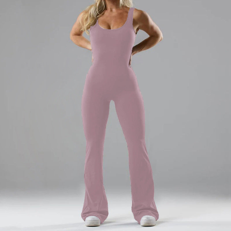 Damen Sportlicher Flared Jumpsuit mit weichem Material in Lotusfarben
