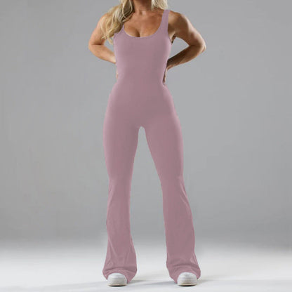 Damen Sportlicher Flared Jumpsuit mit weichem Material in Lotusfarben