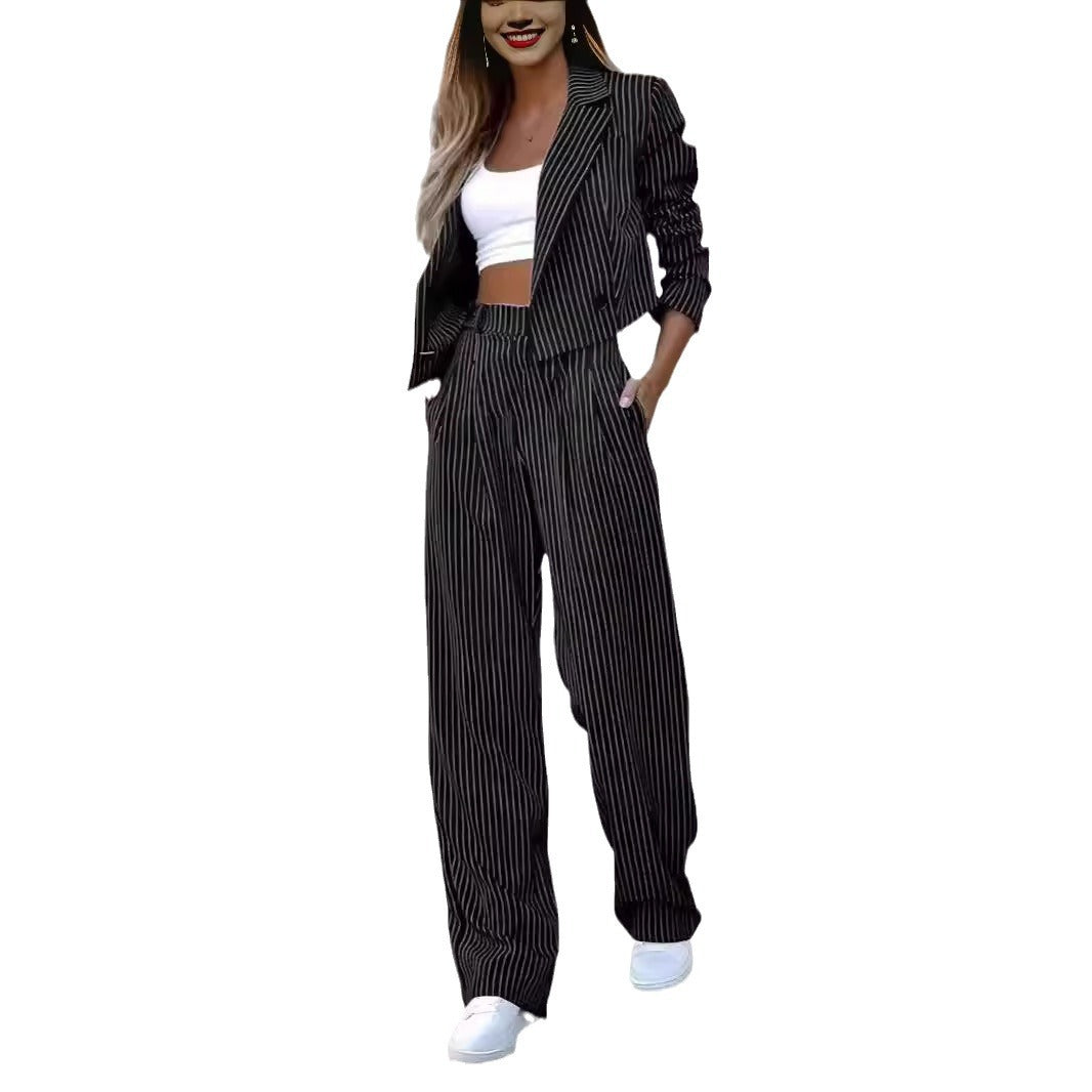 Damen Blazer Damen Set gestreift in Grau