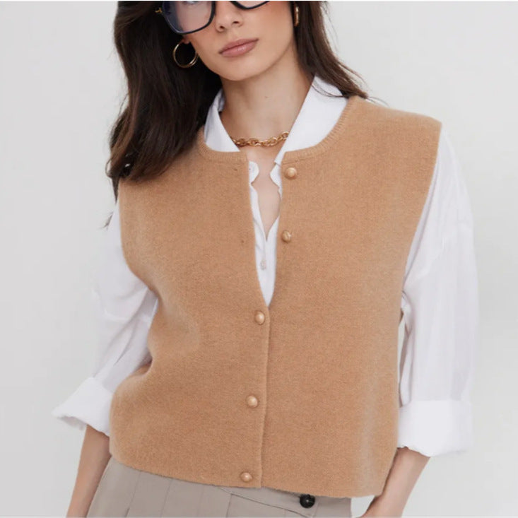 Damen Strickweste elegant mit Knopfverschluss in Khaki