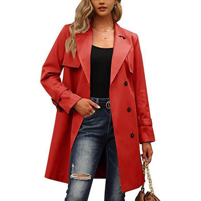 Damen Eleganter Trenchcoat mit doppelter Knopfleiste und schickem Kragen in Aprikose